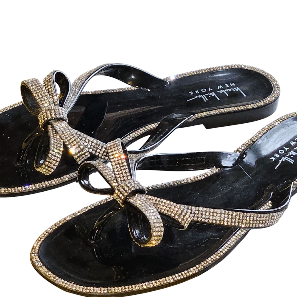 Nicole Miller Black Glamorous Sandals with Rhinestones 9 - Picture 2 of 4